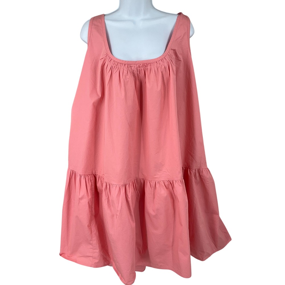 Old Navy Tiered Mini Dress Women 4X Pink Cotton Sleeveless Relaxed Coastal NEW